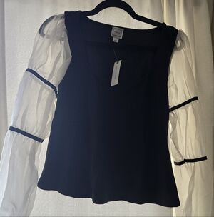 Anthropologie Black Top with White Sheer Sleeves